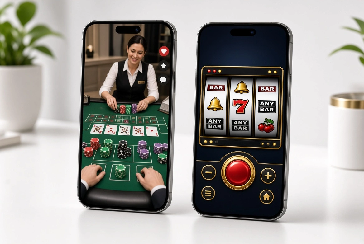Deux smartphones : casino en direct et machines à sous