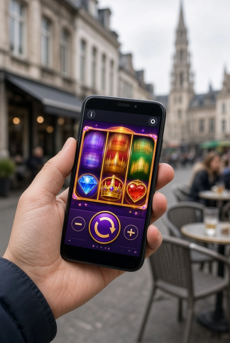 Smartphone avec machines à sous dans une ville belge